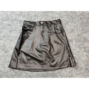 Vintage Y2K Arjun Black Faux Leather A Line Mini Skirt Size 24 XS NEW